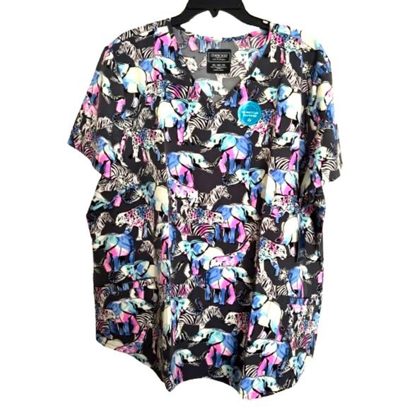 CHEROKEE Medical Animal Safari Woman's Plus 3XL Nurse Scrub Top Uniform - Picture 1 of 6